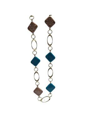 Boho Geometric Beaded Necklace Gold Tone Chain Teal Brown Beads Fashion Jewelry